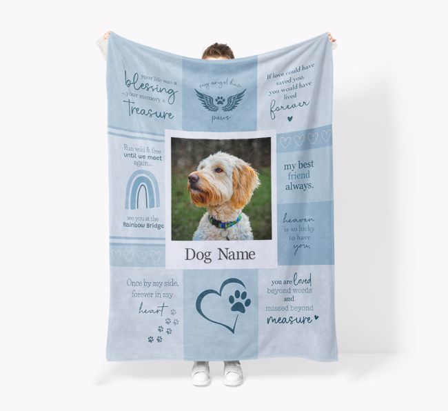 Memorial Quotes: Photo Upload {breedFullName} Premium Sherpa Fleece Blanket